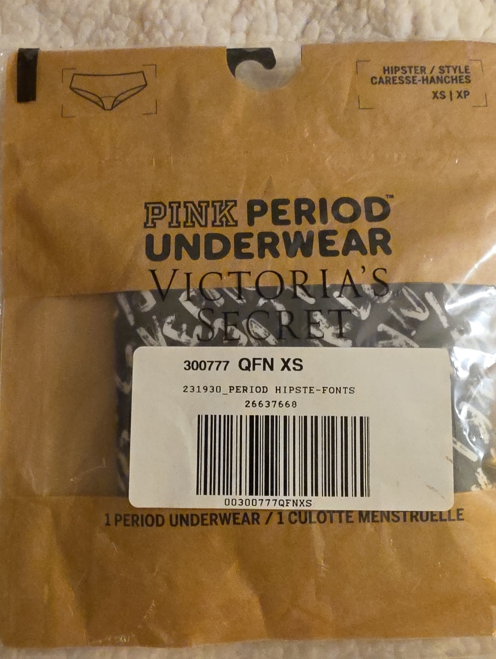 Nip PINK Victoria's Secret Hipster Period Underwear in Black with White Print Xs